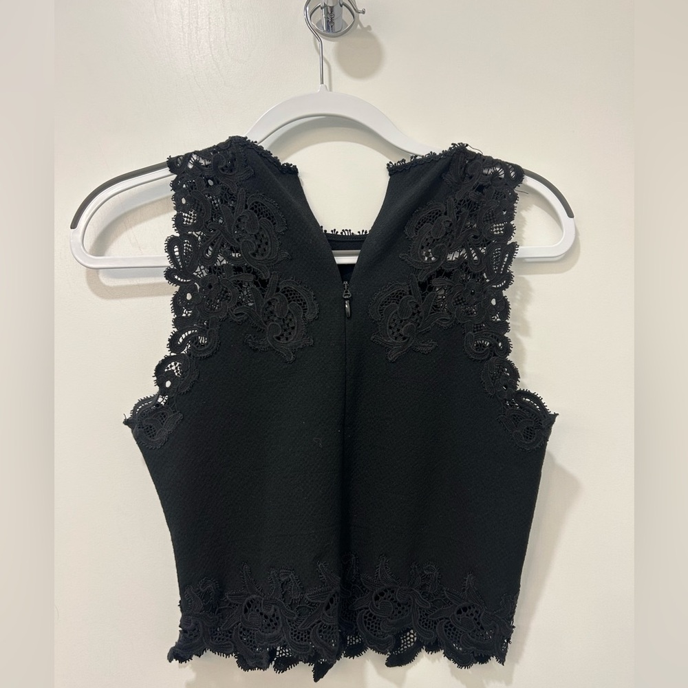 Rebecca Taylor Black Lace Trim Blouse Size 4 - Picture 2 of 3